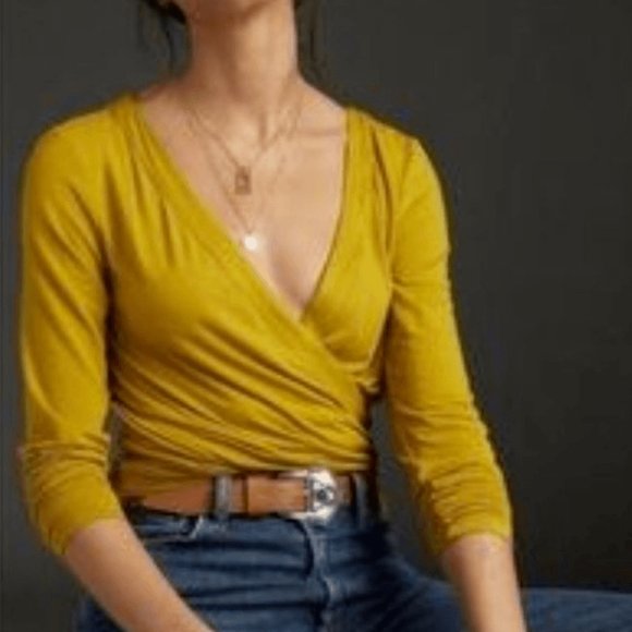 Anthropologie Tops - Anthropologie Saturday Sunday Ally Ruched faux wrap blouse size medium shirt top
